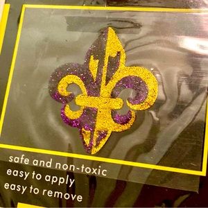 Set of 4 Purple Gold Glitter Fleur de Lis Face Body Mardi Gras Festival Stickers
